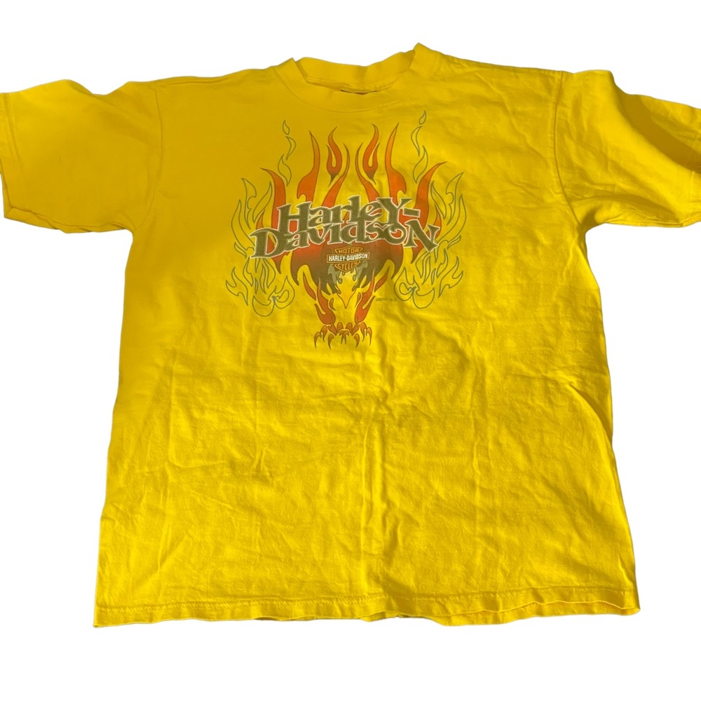 Harley Davidson Womens T-shirt Size L Georgia Vintage 2001 Double Sided Yellow